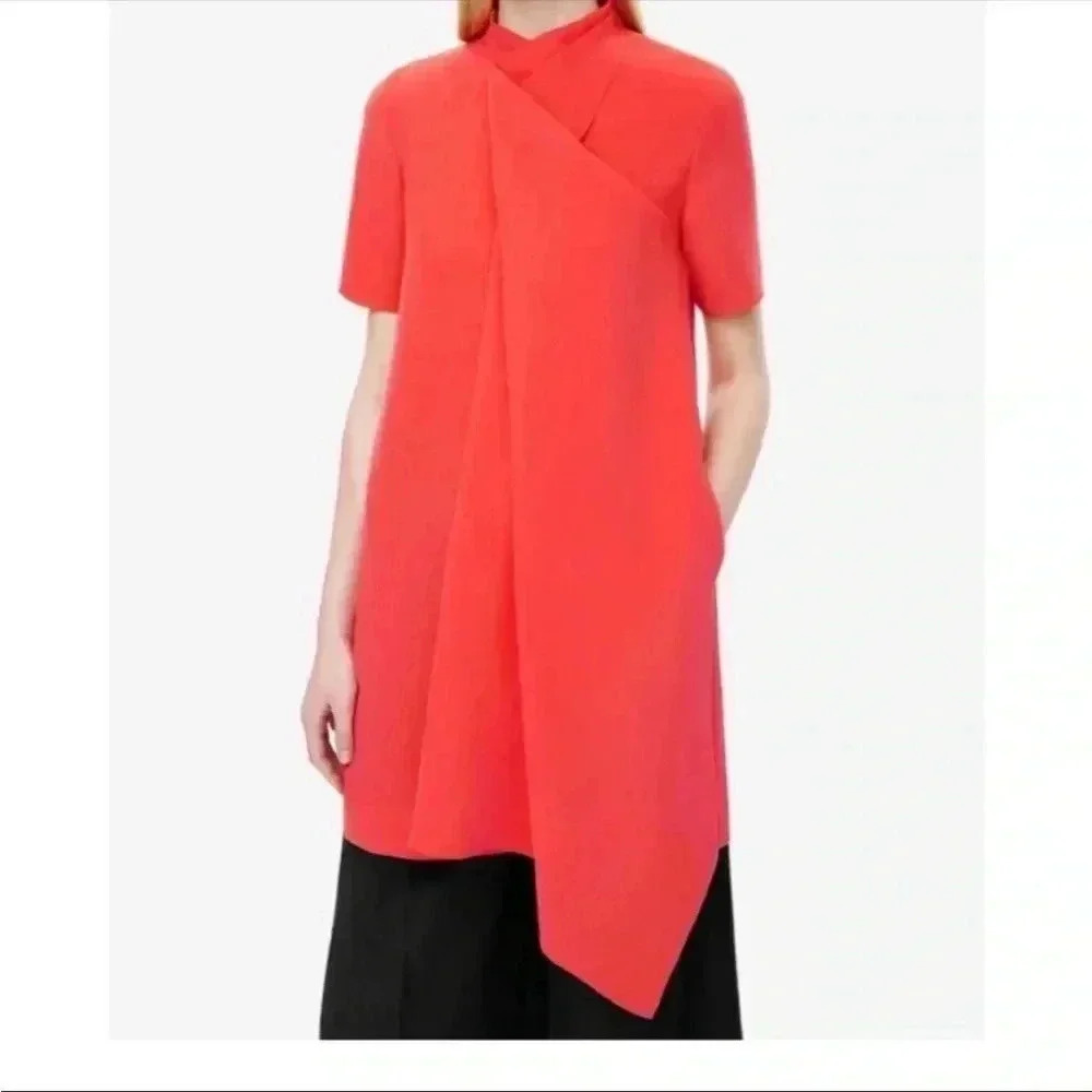 COS Coral Red Asymmetric Tunic Dress